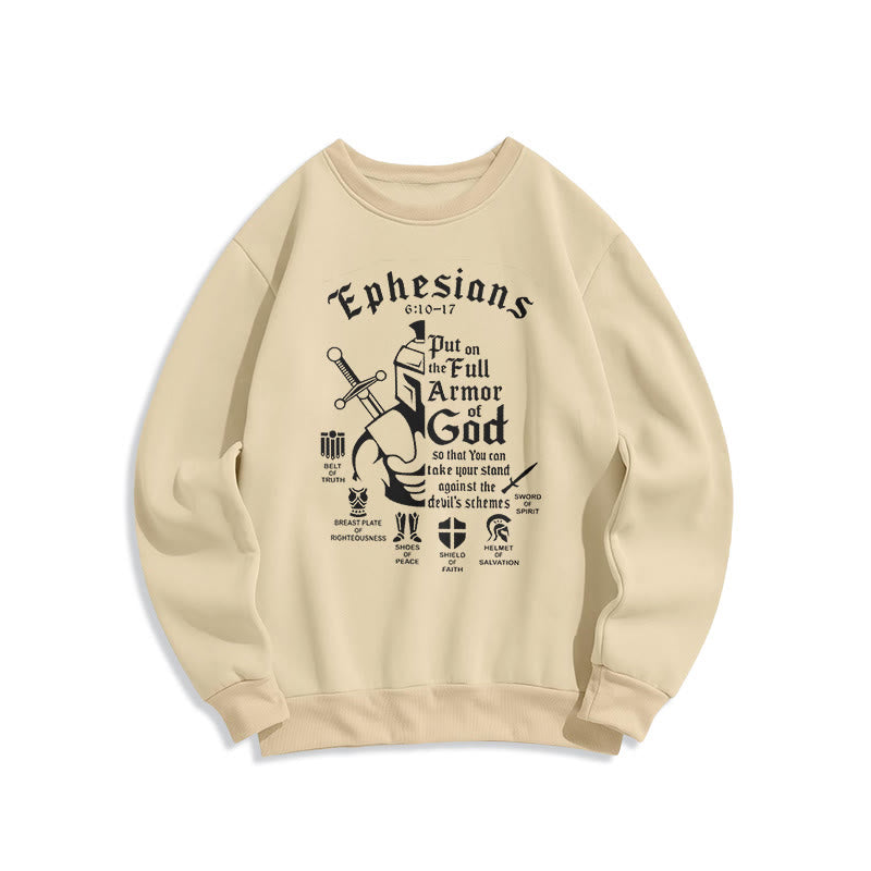 Christianartworkshop Zitat-Stil Volle Rüstung Gottes Fleece-gefüttertes Polyester-Sweatshirt - Beige - 2XL - image 0
