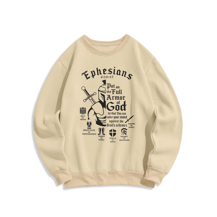Christianartworkshop Zitat-Stil Volle Rüstung Gottes Fleece-gefüttertes Polyester-Sweatshirt - Beige - 2XL - image 0
