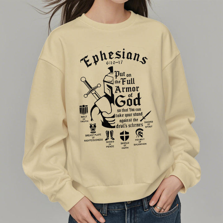 Christianartworkshop Zitat-Stil Volle Rüstung Gottes Fleece-gefüttertes Polyester-Sweatshirt - image 2