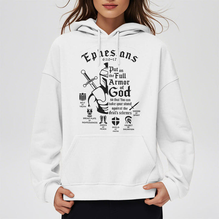 Christianartworkshop Zitat-Stil Volle Rüstung Gottes Fleece-gefütterter Polyester-Kapuzenpullover
