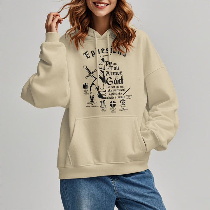 Christianartworkshop Zitat-Stil Volle Rüstung Gottes Fleece-gefütterter Polyester-Kapuzenpullover