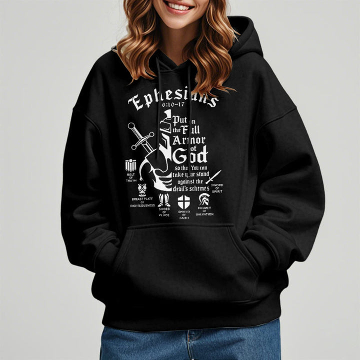 Christianartworkshop Zitat-Stil Volle Rüstung Gottes Fleece-gefütterter Polyester-Kapuzenpullover
