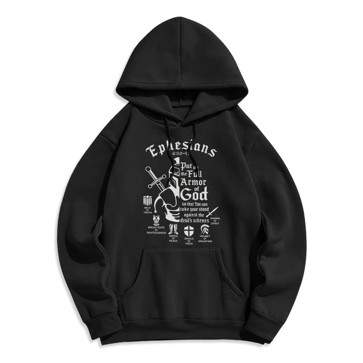 Christianartworkshop Zitat-Stil Vollrüstung Gottes Fleece-gefütterter Polyester-Hoodie - Schwarz - 2XL - image 0
