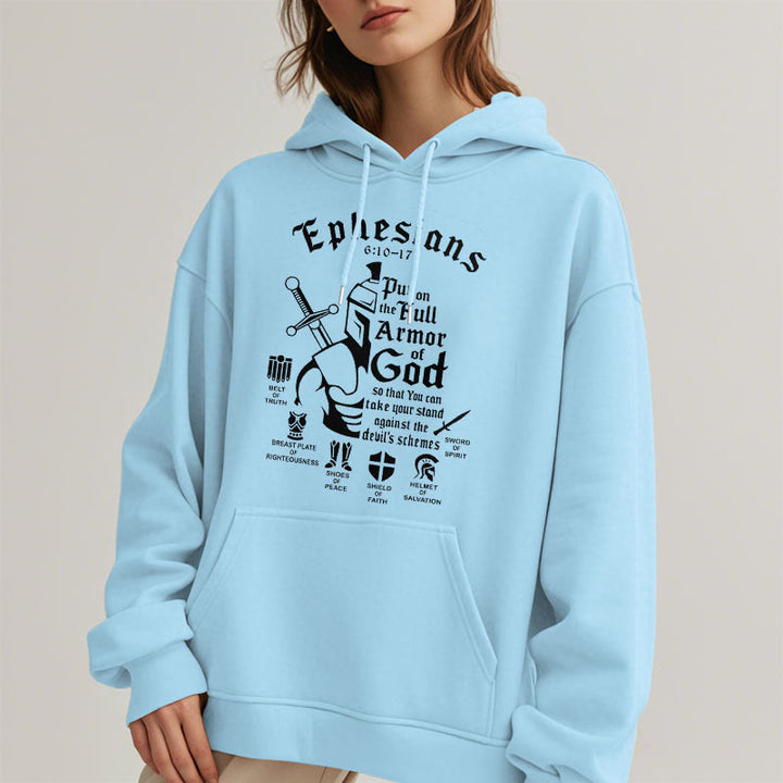 Christianartworkshop Zitat-Stil Volle Rüstung Gottes Fleece-gefütterter Polyester-Kapuzenpullover