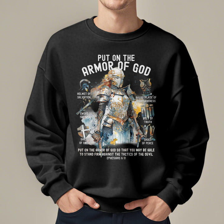 Christianartworkshop Farbiger Stil: Zieh die Rüstung Gottes an, mit Fleece gefüttertes Polyester-Sweatshirt - image 7
