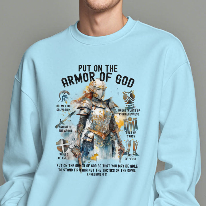 Christianartworkshop Farbiger Stil: Zieh die Rüstung Gottes an, mit Fleece gefüttertes Polyester-Sweatshirt - image 27