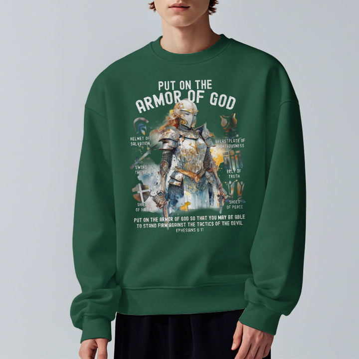 Christianartworkshop Farbiger Stil: Zieh die Rüstung Gottes an, mit Fleece gefüttertes Polyester-Sweatshirt