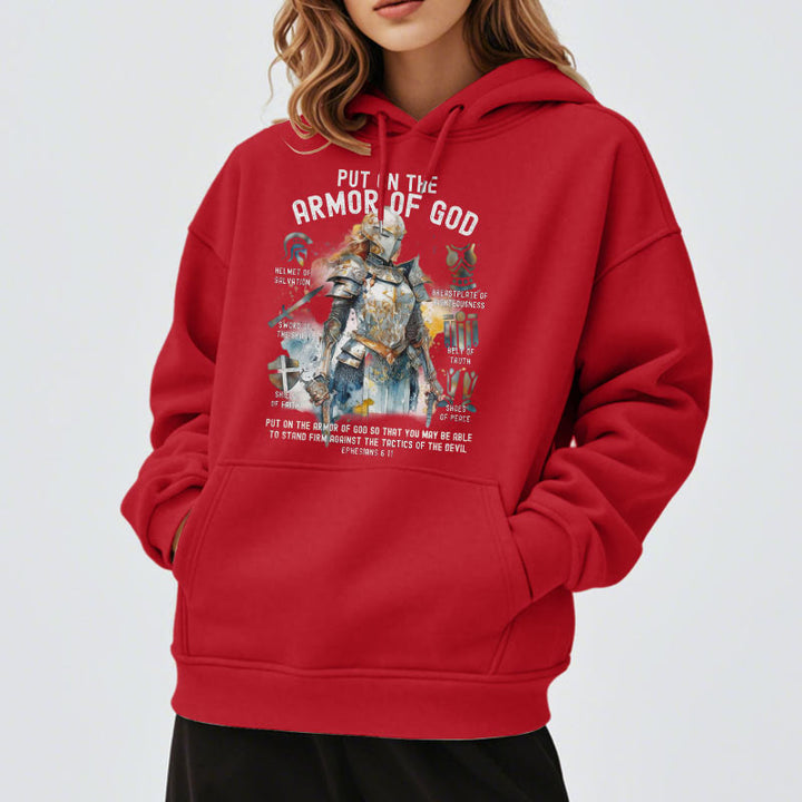 Christianartworkshop Farbiger Stil: Zieh die Rüstung Gottes an, mit Fleece gefütterter Polyester-Kapuzenpullover