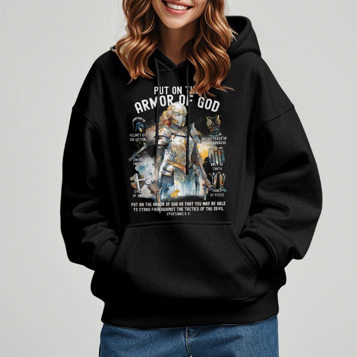Christianartworkshop Farbiger Stil: Zieh die Rüstung Gottes an, mit Fleece gefütterter Polyester-Kapuzenpullover
