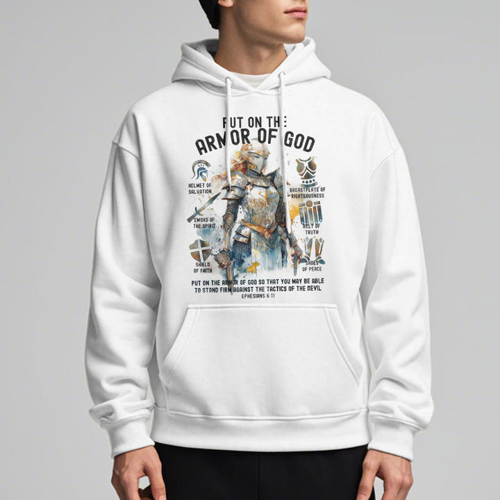 Christianartworkshop Farbiger Stil: Zieh die Rüstung Gottes an, mit Fleece gefütterter Polyester-Kapuzenpullover