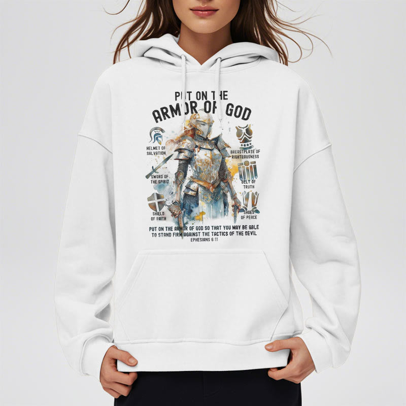 Christianartworkshop Farbiger Stil: Zieh die Rüstung Gottes an, mit Fleece gefütterter Polyester-Kapuzenpullover - image 13