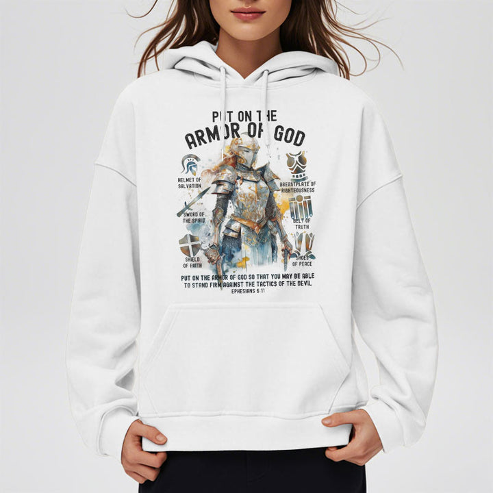 Christianartworkshop Farbiger Stil: Zieh die Rüstung Gottes an, mit Fleece gefütterter Polyester-Kapuzenpullover - image 13