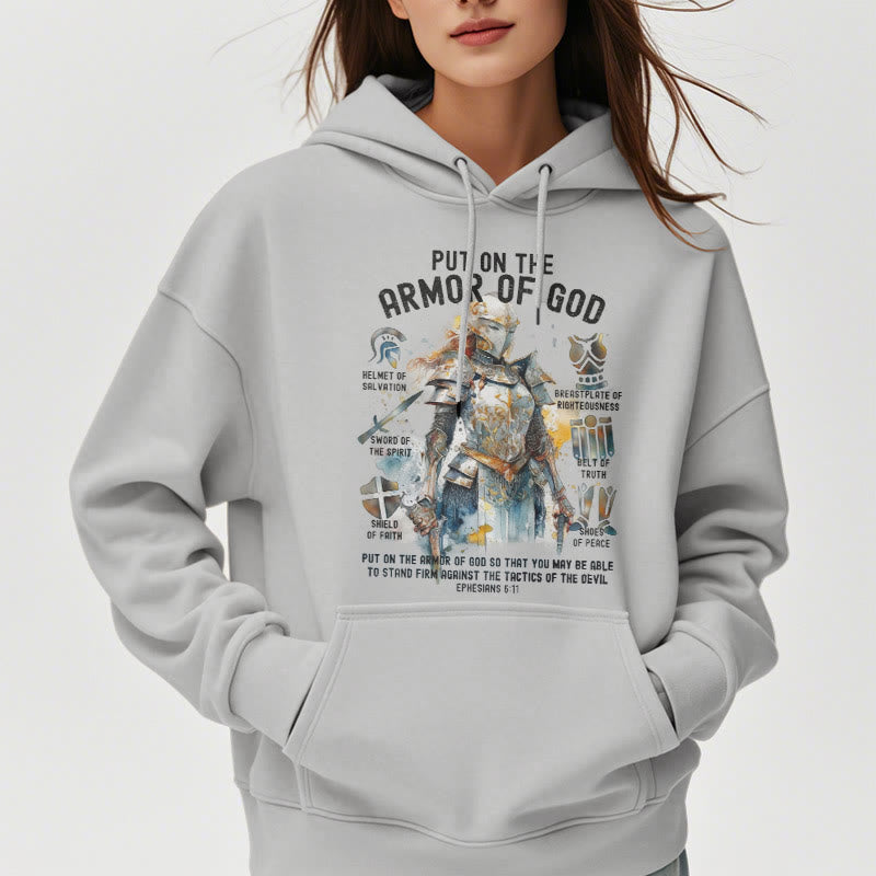 Christianartworkshop Farbiger Stil: Zieh die Rüstung Gottes an, mit Fleece gefütterter Polyester-Kapuzenpullover