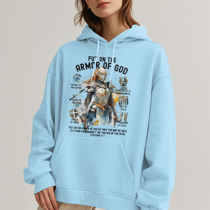 Christianartworkshop Farbiger Stil: Zieh die Rüstung Gottes an, mit Fleece gefütterter Polyester-Kapuzenpullover