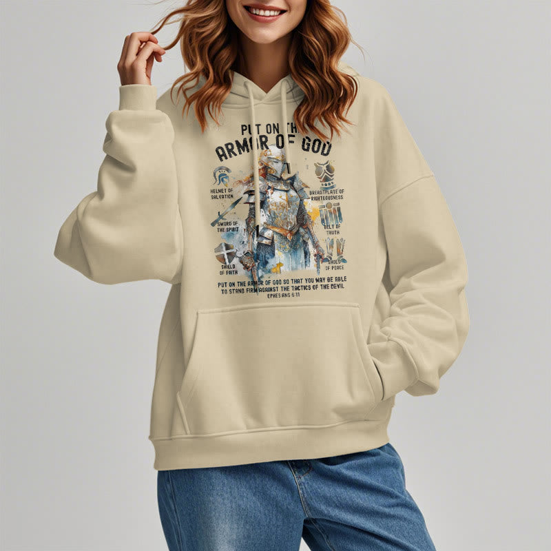 Christianartworkshop Farbiger Stil: Zieh die Rüstung Gottes an, mit Fleece gefütterter Polyester-Kapuzenpullover - image 17