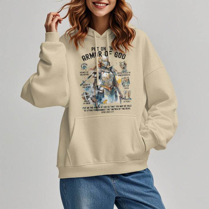 Christianartworkshop Farbiger Stil: Zieh die Rüstung Gottes an, mit Fleece gefütterter Polyester-Kapuzenpullover - image 17