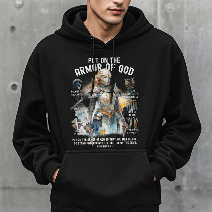 Christianartworkshop Farbiger Stil: Zieh die Rüstung Gottes an, mit Fleece gefütterter Polyester-Kapuzenpullover