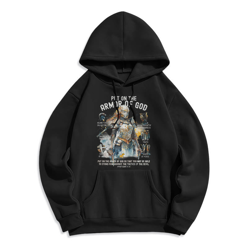Christianartworkshop Farbiger Style „Zieh die Rüstung Gottes an“ Fleecegefütterter Polyester-Hoodie - Schwarz - 2XL - image 5