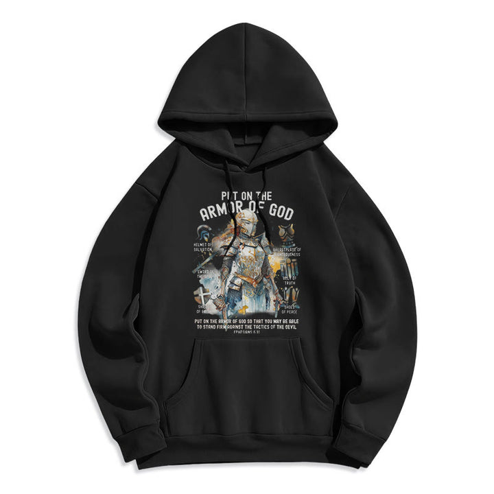 Christianartworkshop Farbiger Style „Zieh die Rüstung Gottes an“ Fleecegefütterter Polyester-Hoodie - Schwarz - 2XL - image 5