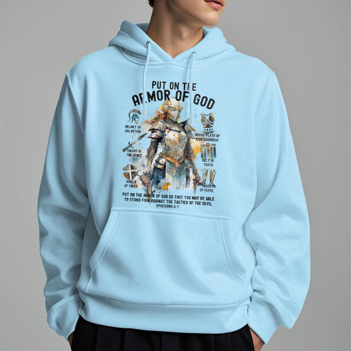 Christianartworkshop Farbiger Stil: Zieh die Rüstung Gottes an, mit Fleece gefütterter Polyester-Kapuzenpullover