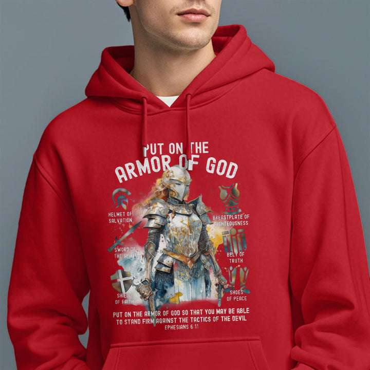 Christianartworkshop Farbiger Stil: Zieh die Rüstung Gottes an, mit Fleece gefütterter Polyester-Kapuzenpullover