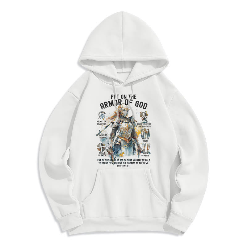 Christianartworkshop Farbiger Stil: Zieh die Rüstung Gottes an, mit Fleece gefütterter Polyester-Kapuzenpullover - Weiß - 2XL - image 10