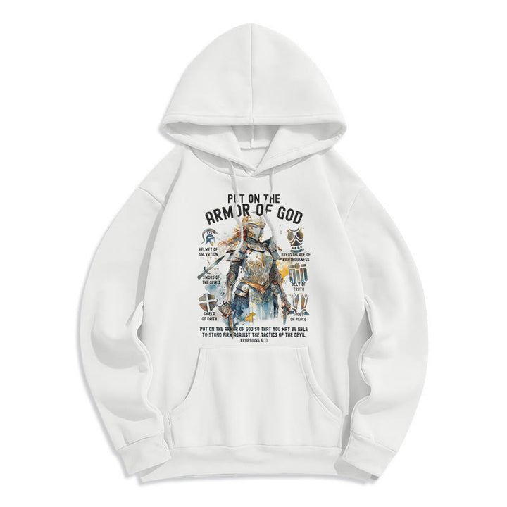 Christianartworkshop Farbiger Stil: Zieh die Rüstung Gottes an, mit Fleece gefütterter Polyester-Kapuzenpullover - Weiß - 2XL - image 10