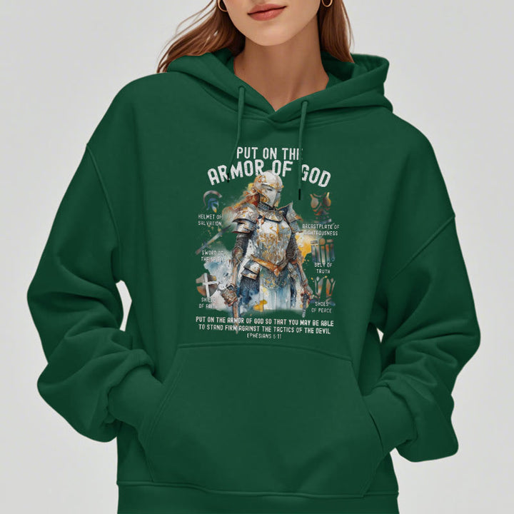 Christianartworkshop Farbiger Stil: Zieh die Rüstung Gottes an, mit Fleece gefütterter Polyester-Kapuzenpullover