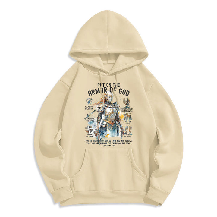 Christianartworkshop Farbiger Stil: Zieh die Rüstung Gottes an, mit Fleece gefütterter Polyester-Kapuzenpullover - Beige - 2XL - image 15