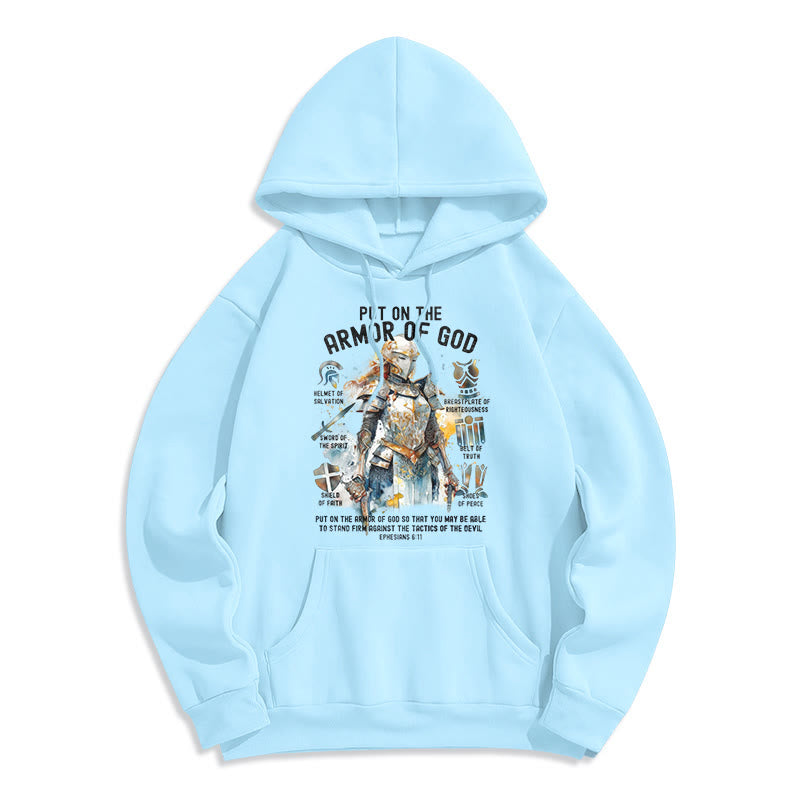 Christianartworkshop Farbiger Stil: Zieh die Rüstung Gottes an, mit Fleece gefütterter Polyester-Kapuzenpullover - Blau - 2XL - image 30