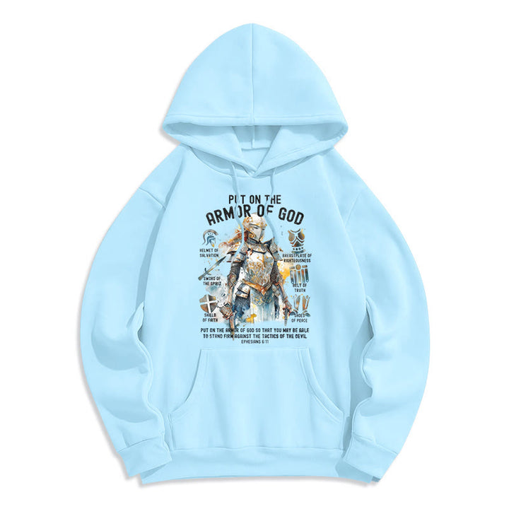 Christianartworkshop Farbiger Stil: Zieh die Rüstung Gottes an, mit Fleece gefütterter Polyester-Kapuzenpullover - Blau - 2XL - image 30