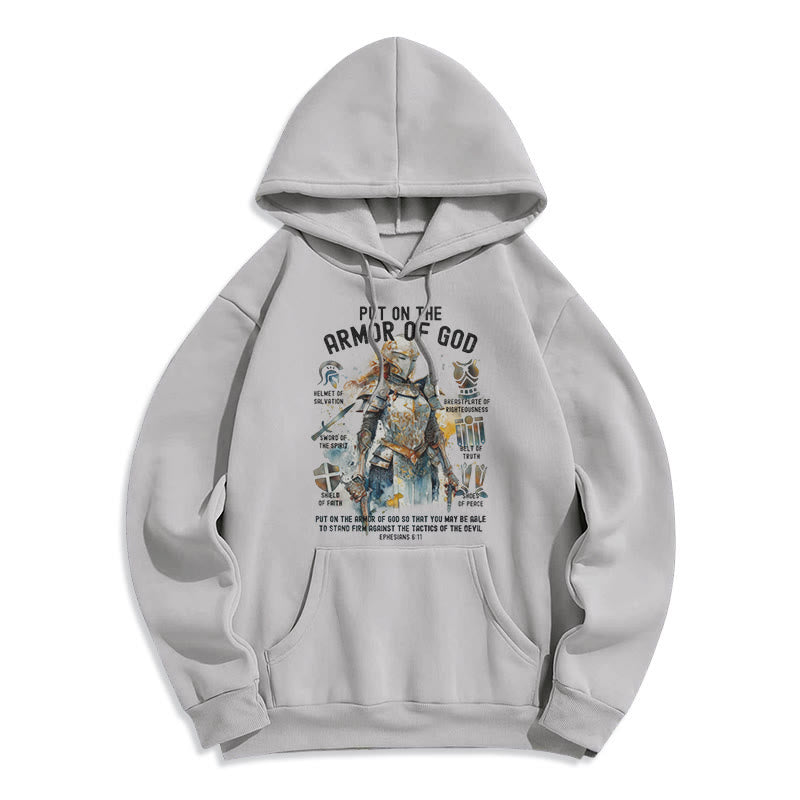 Christianartworkshop Farbiger Style „Zieh die Rüstung Gottes an“ Fleecegefütterter Polyester-Hoodie - Grau - 2XL - image 0