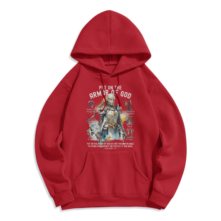 Christianartworkshop Farbiger Style „Zieh die Rüstung Gottes an“ Fleecegefütterter Polyester-Hoodie - Rot - 2XL - image 35