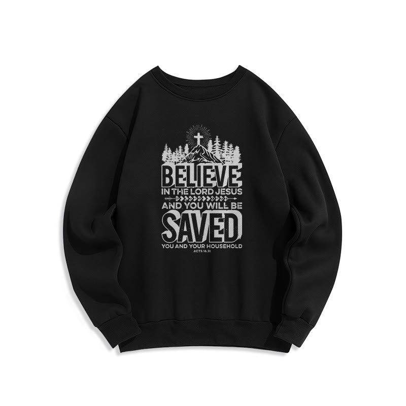Christianartworkshop Moderner Stil: Glaube an den Herrn Jesus, Polyester-Sweatshirt mit Fleecefutter