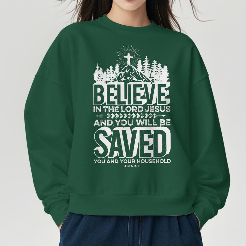 Christianartworkshop Moderner Stil: Glaube an den Herrn Jesus, Polyester-Sweatshirt mit Fleecefutter