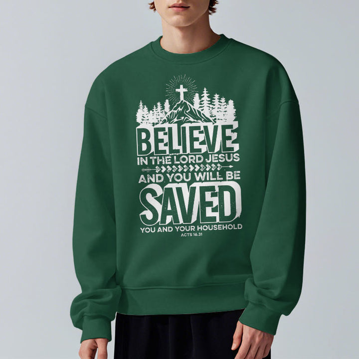 Christianartworkshop Moderner Stil: Glaube an den Herrn Jesus, Polyester-Sweatshirt mit Fleecefutter