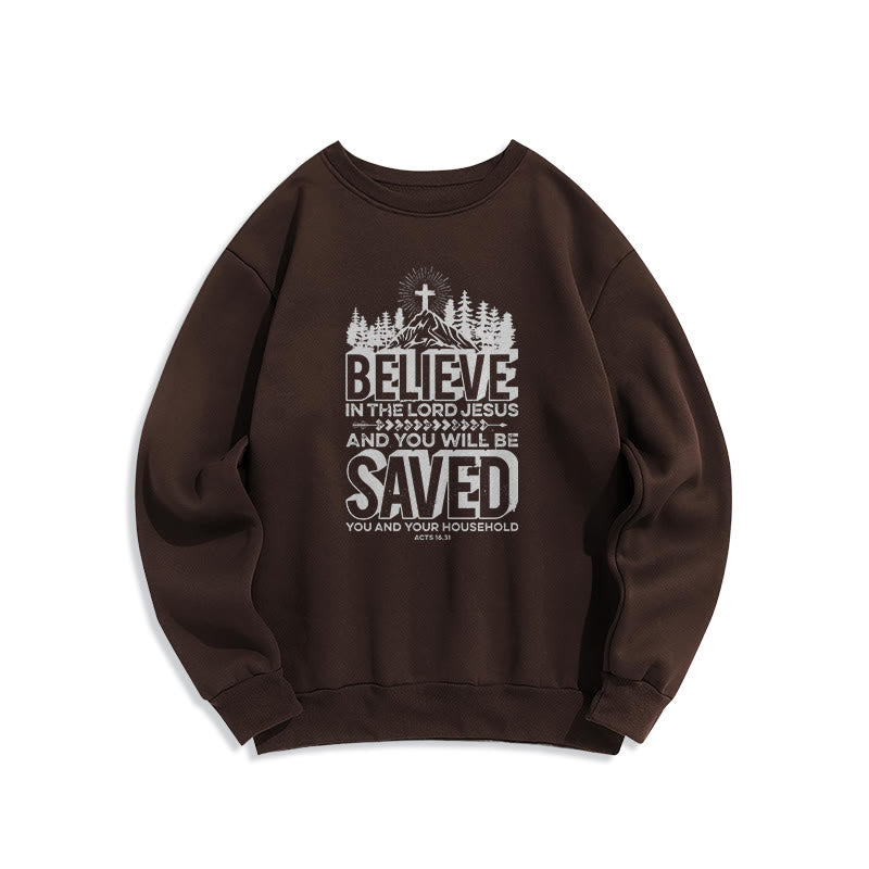 Christianartworkshop Modernes Sweatshirt „Glaube an den Herrn Jesus“ mit Fleece-Futter aus Polyester - Braun - 2XL - image 14