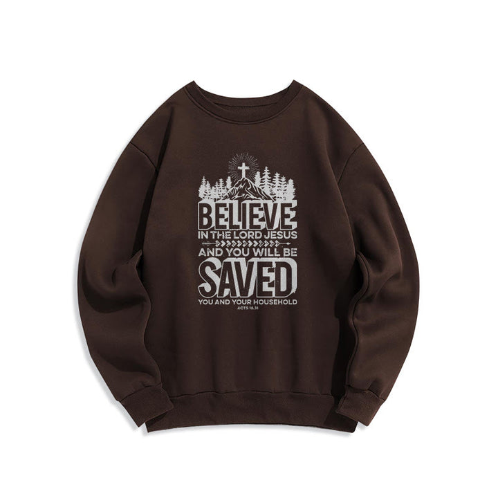 Christianartworkshop Modernes Sweatshirt „Glaube an den Herrn Jesus“ mit Fleece-Futter aus Polyester - Braun - 2XL - image 14