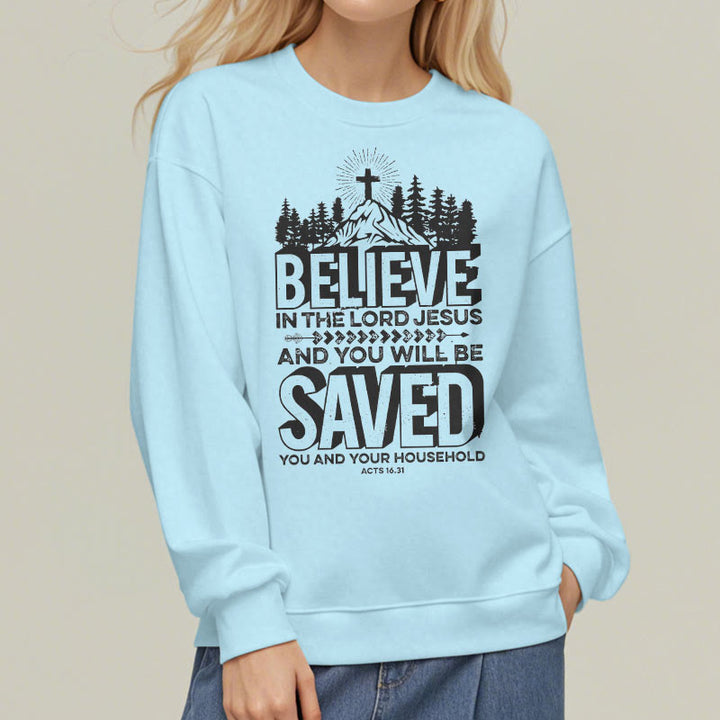 Christianartworkshop Moderner Stil: Glaube an den Herrn Jesus, Polyester-Sweatshirt mit Fleecefutter
