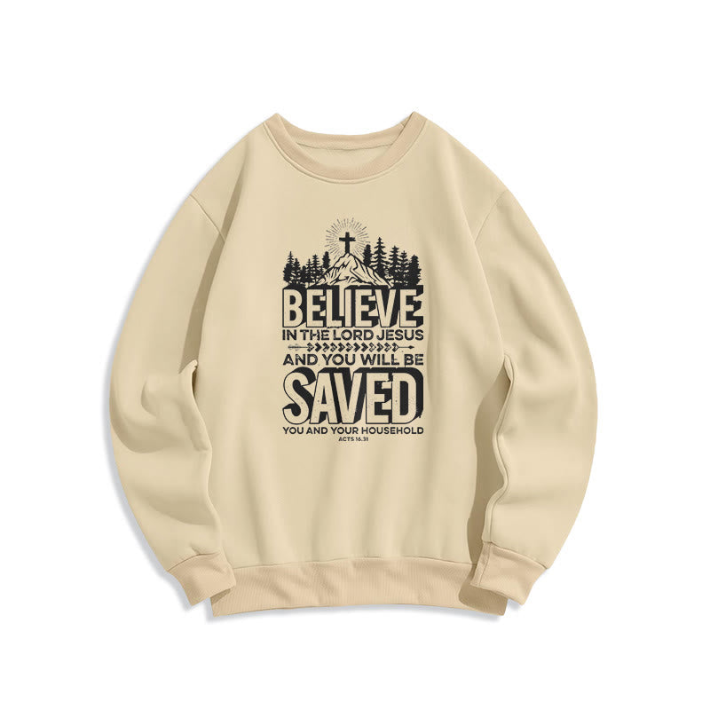 Christianartworkshop Modernes Sweatshirt „Glaube an den Herrn Jesus“ mit Fleece-Futter aus Polyester - Beige - 2XL - image 11