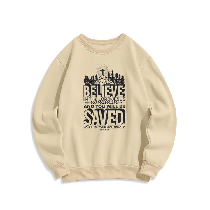 Christianartworkshop Modernes Sweatshirt „Glaube an den Herrn Jesus“ mit Fleece-Futter aus Polyester - Beige - 2XL - image 11