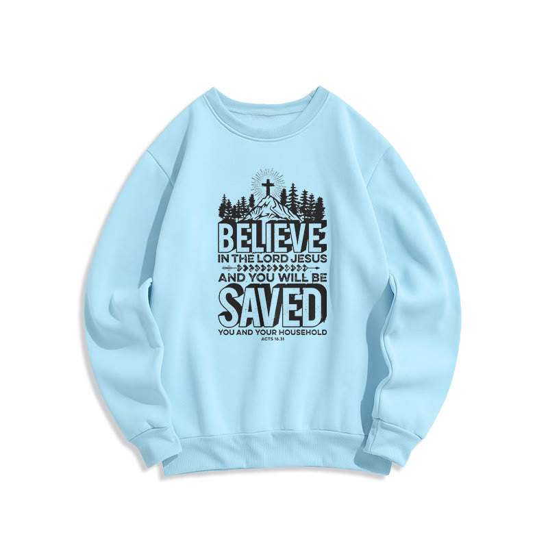 Christianartworkshop Modernes Sweatshirt „Glaube an den Herrn Jesus“ mit Fleece-Futter aus Polyester - Blau - 2XL - image 0