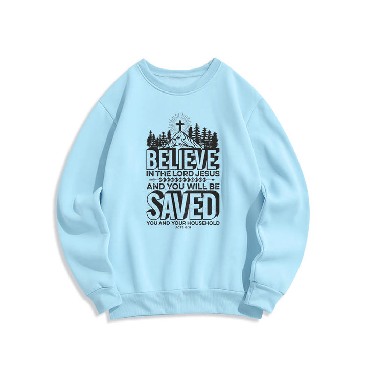 Christianartworkshop Modernes Sweatshirt „Glaube an den Herrn Jesus“ mit Fleece-Futter aus Polyester - Blau - 2XL - image 0