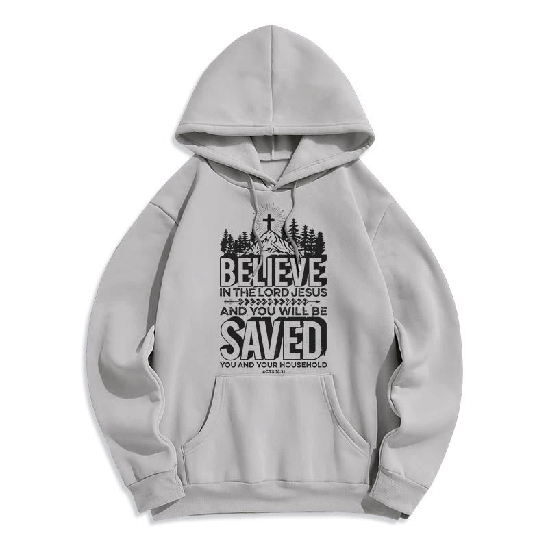 Christianartworkshop Moderner Stil: Glaube an den Herrn Jesus, mit Fleece gefütterter Polyester-Kapuzenpullover - Grau - 2XL - image 30