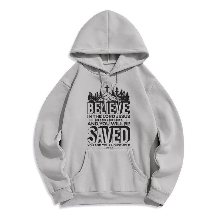 Christianartworkshop Moderner Stil: Glaube an den Herrn Jesus, mit Fleece gefütterter Polyester-Kapuzenpullover - Grau - 2XL - image 30