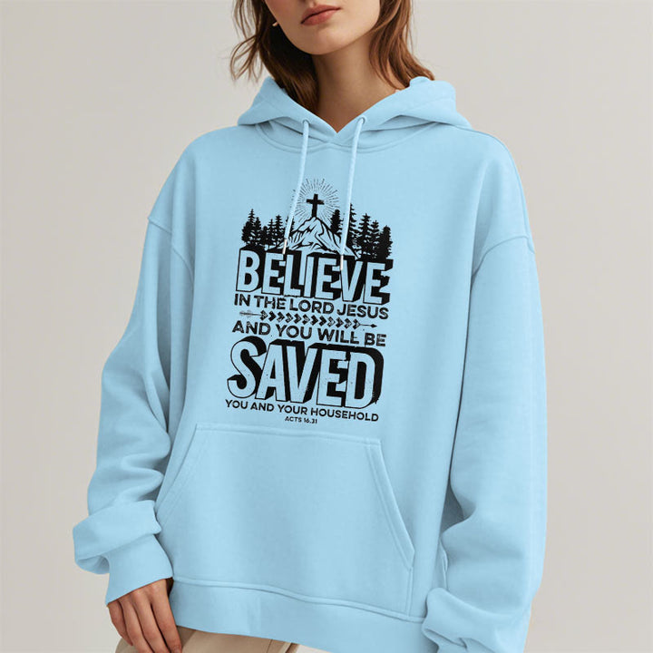 Christianartworkshop Moderner Stil: Glaube an den Herrn Jesus, mit Fleece gefütterter Polyester-Kapuzenpullover