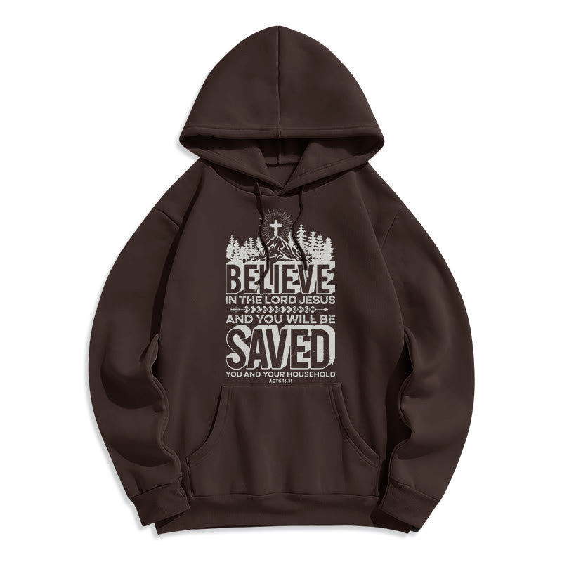 Christianartworkshop Moderner Stil: Glaube an den Herrn Jesus, mit Fleece gefütterter Polyester-Kapuzenpullover - Braun - 2XL - image 15