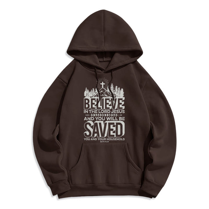 Christianartworkshop Moderner Stil: Glaube an den Herrn Jesus, mit Fleece gefütterter Polyester-Kapuzenpullover - Braun - 2XL - image 15