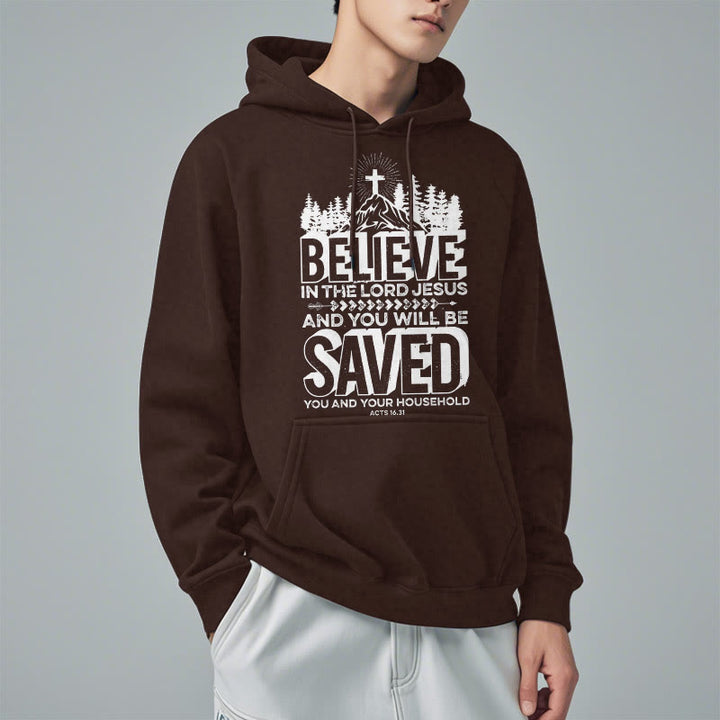 Christianartworkshop Moderner Stil: Glaube an den Herrn Jesus, mit Fleece gefütterter Polyester-Kapuzenpullover