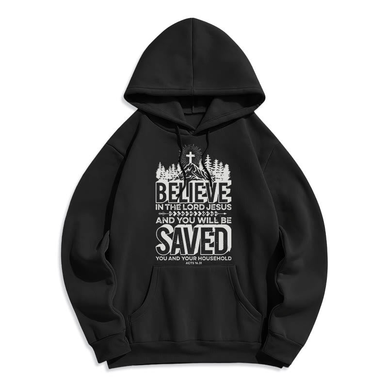 Christianartworkshop Moderner Stil: Glaube an den Herrn Jesus, mit Fleece gefütterter Polyester-Kapuzenpullover - Schwarz - 2XL - image 0